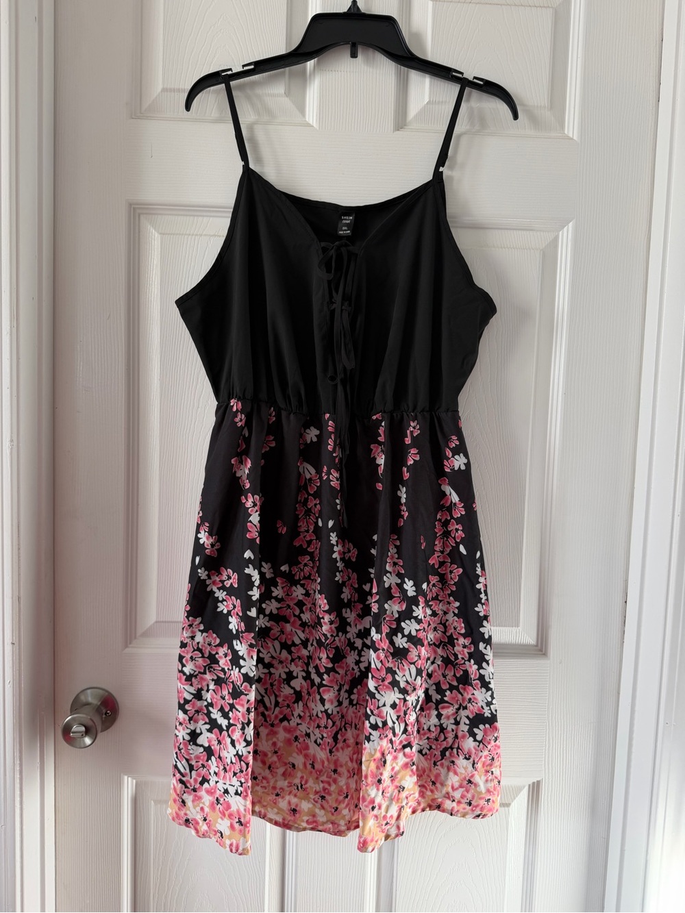 SHEIN Black Spaghetti Strap Mini Dress with Pink Floral Print